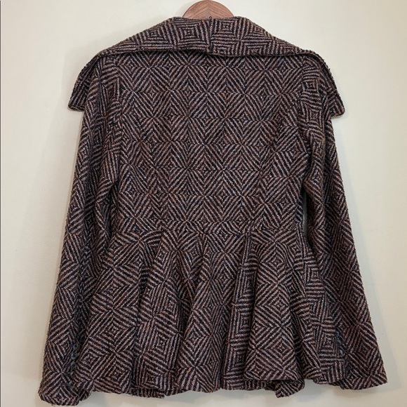 Free People Brown Metallic Patricia Pea Coat Chevron Tweed Peplum Ruffle Jacket - Picture 15 of 15